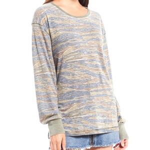 Free People We The Free Arielle Muted Green & Blue Tiger Camo LS Tee Size L